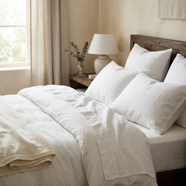 Luxurious white bed linen