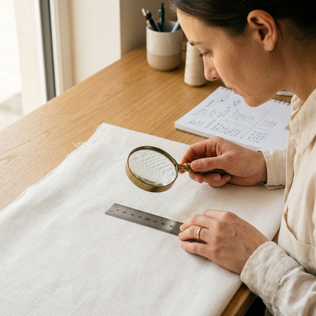 Quality control testing of white cotton fabric